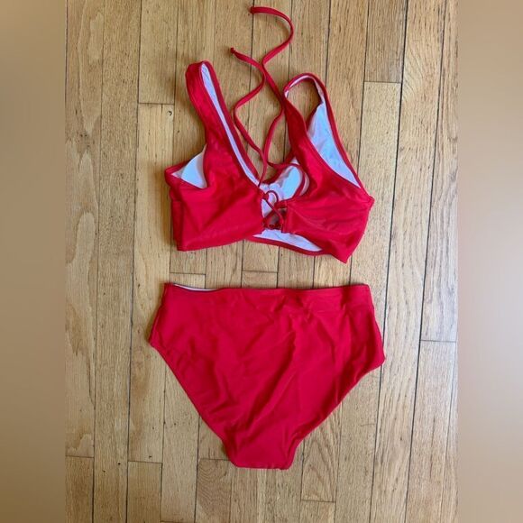 Limeeke Women's High Waisted Bikini Set Twist Front Lace Up Tie Back NWOT - Picture 5 of 6